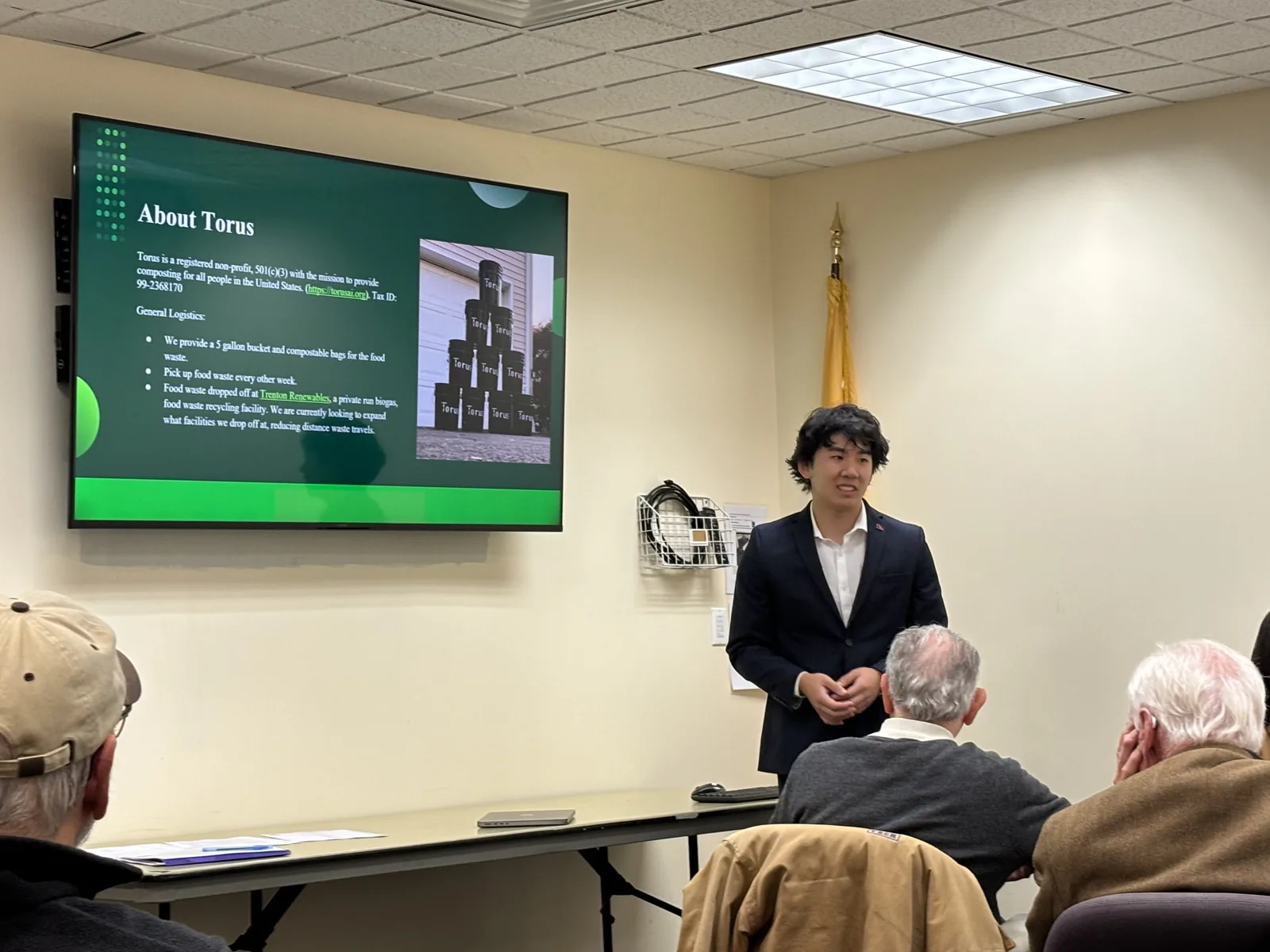 Anthony Woo presenting Torus to the Franklin Township environmental commission
